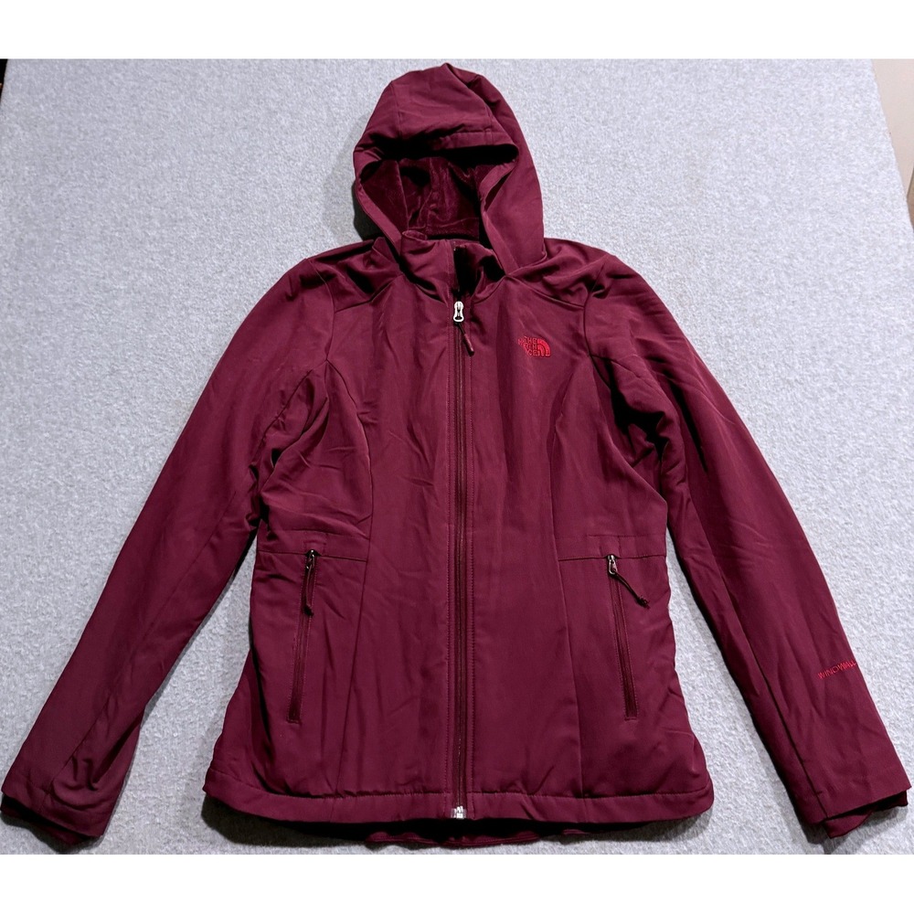 The North Face Womens WindWall Hooded Softshell Jacket Burgundy Lined Size M